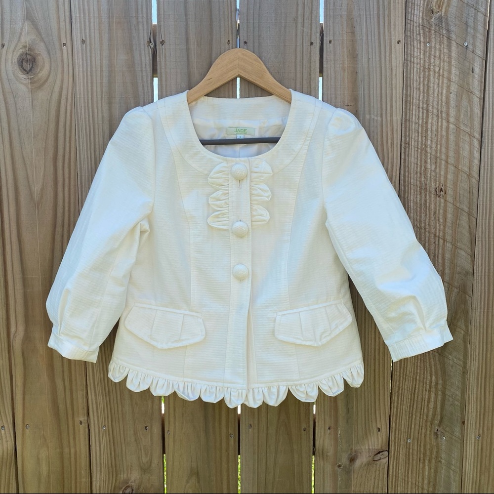 Jade Melody Tam 3/4 Sleeve White Jacket Blazer